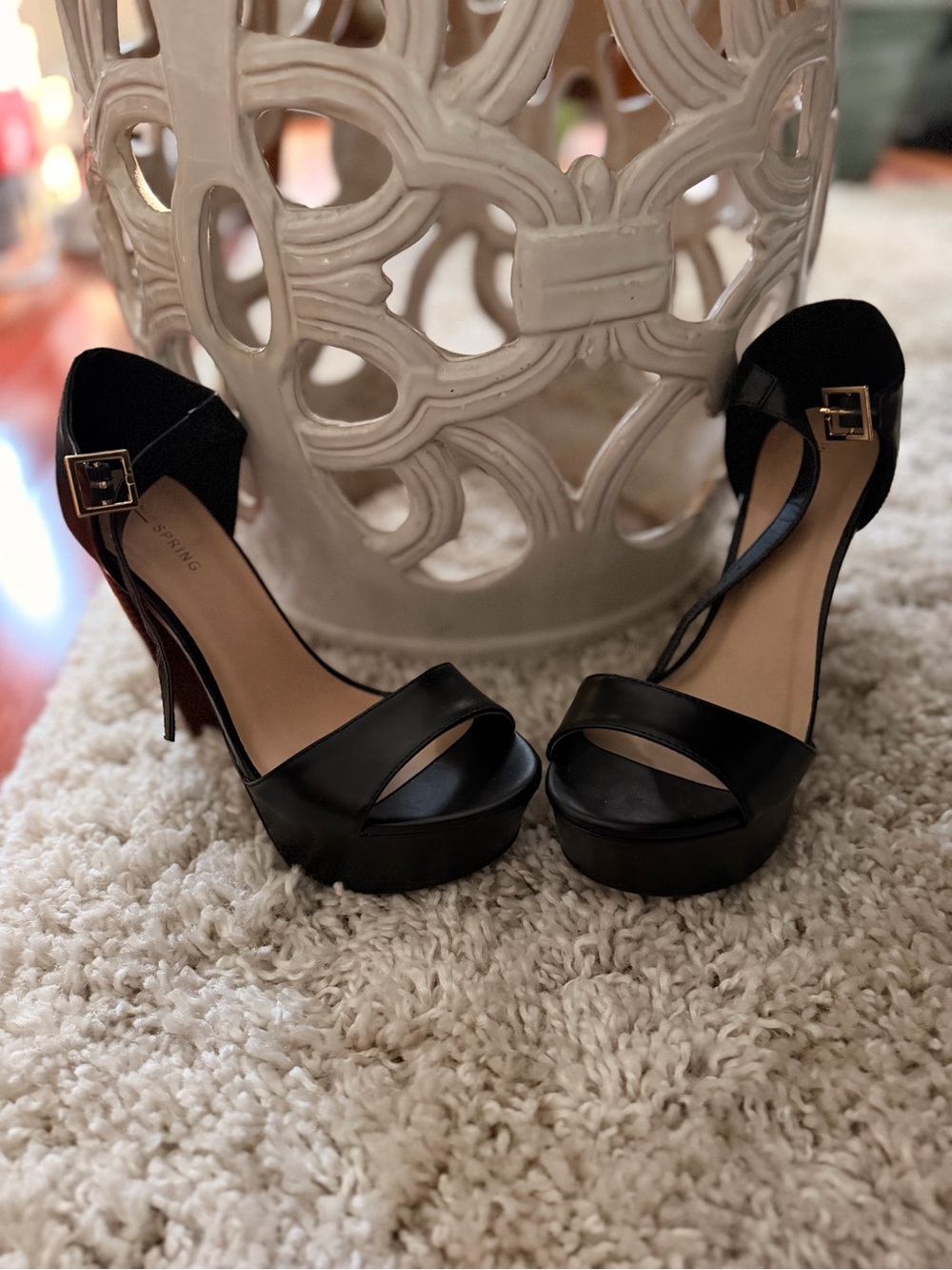 Call It Spring Black Platform Open-Toe Heels with Ankle Buckle